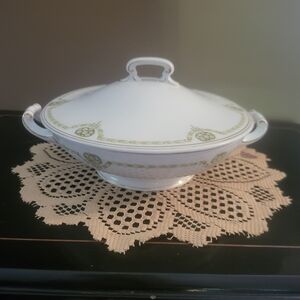 Covered Vegetable Bowl Made In Germany Garland Swags White And Green Porcelain